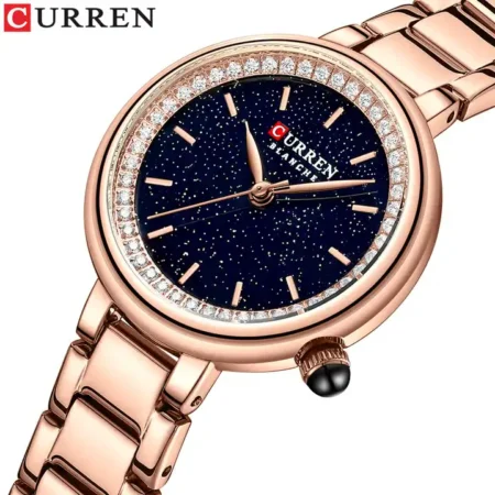 rose gold stainless chain steel analog quartz women's watch