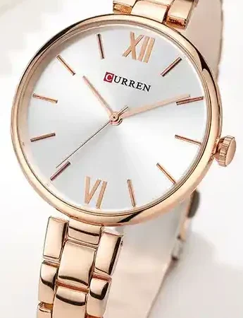 curren silver dial rosegold stainless steel chain analog quartz womens watch