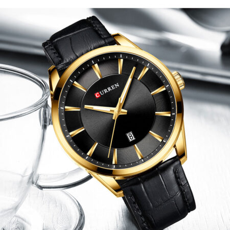 curren black dail black leather strap classic analog quartz mens watch